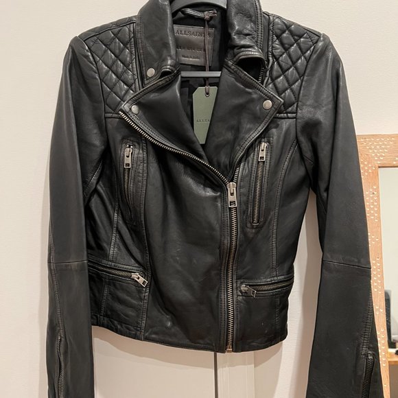 AllSaints Leather Jacket Size 4 USA - Picture 2 of 3